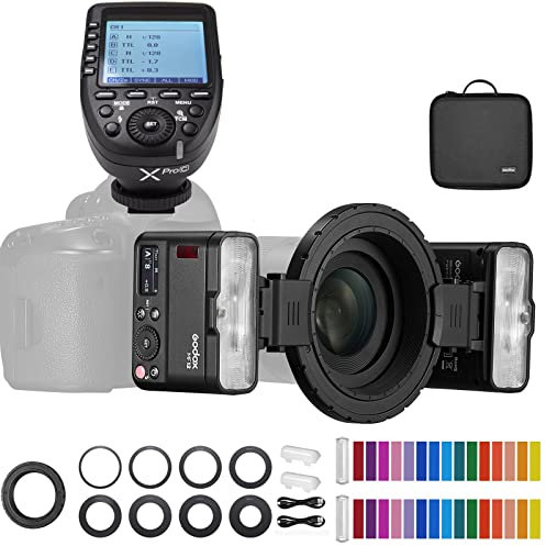 Godox MF12 MF12-K2 Macro Flash w/Xpro-C Trigger Off-Camera TTL Flash Speedlite 12W, 2.4G Wireless Control, TTL/M Mode, Built-in 3.7V/6.29W Lithium Battery, Compatible with Canon