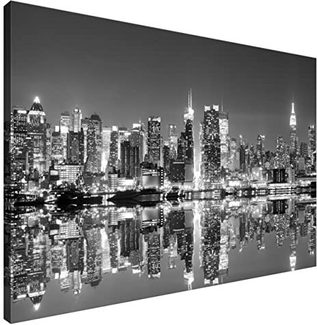 Estika Leinwand bilder - Manhattan New York Schwarz Weiß - 90x60 cm, 1 teilige kunstdruck - Wandbilder wohnzimmer, schlafzimmer, Moderne wanddeko, Bild auf leinwand - New York bilder - 2194A_1L