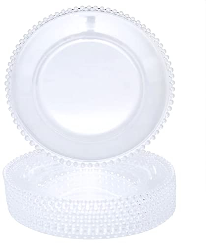 DaCakeWS 13- inch Round transparent gold edge bead Charger Plates, Transparent charger plates, Edge bead charger plates, suitable for restaurants, parties, weddings, and other festival decorations.