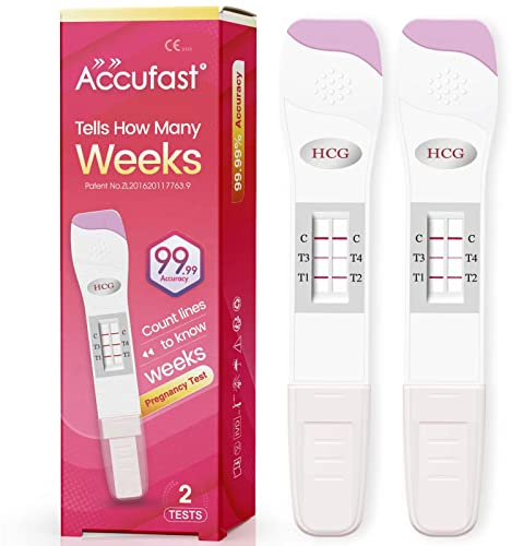 Accufast 2X Schwangerschaftstest mit wochenbestimmung - Sagen Sie Ihnen wie viele Wochen schwanger sind, 25 mIU/ml hCG-Spiegeltest für 1-4 Schwangerschaftswoche - Deutsch Handbuch