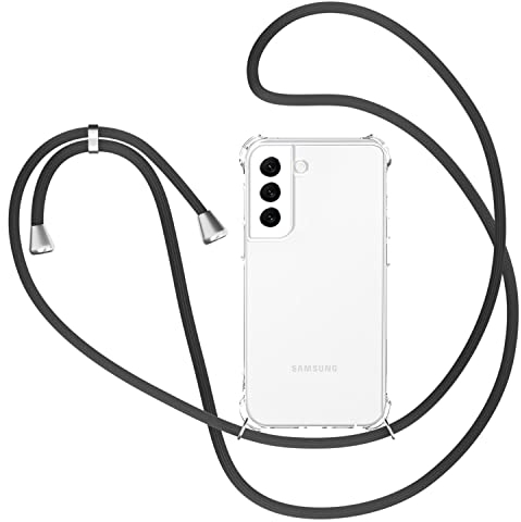 XTCASE Handykette für Samsung Galaxy S23 Hülle mit Band, Transparent Silikon Handyhülle für Samsung Galaxy S23 mit Kette Stossfest Schutzhülle - Schnur mit Case zum Umhängen in Schwarz