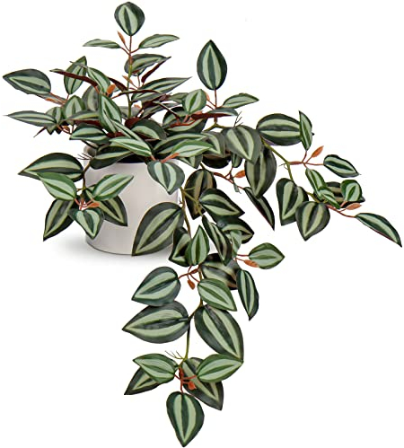 Oairse Artificial Plants in Ceramic Pots Realistic Fake Trailing Plants String of Plants Fake Potted Plants Tradescantia Zebrina for Indoor Outdoor Home Office Bathroom Kitchen Desk Decoration