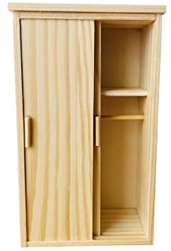 MagiDeal 1:12 Puppenhaus Kleiderschrank Simulation Doppelschiebetür Unlackiertes Modell Mini Schrank für Schlafzimmer Zimmer Box Puppenhaus Kreatives Spielzeug