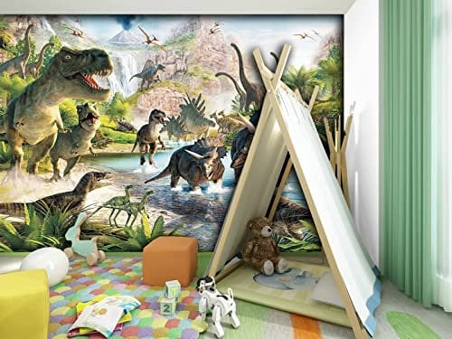 Papier Peint Panoramique Dinosaures Tyrannosaurus Rex Papier Peint Intissé 3D Tapisserie Poster Decoration Murale Chambre Salon