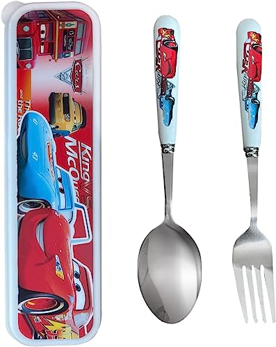 Cars Lightning McQueen Besteck, Gabel und Löffel Set Mit Besteckbox, Edelstahl Gabel Löffel, für die Verwendung zu Hause und zur Schule, Bestecksets Geschenk