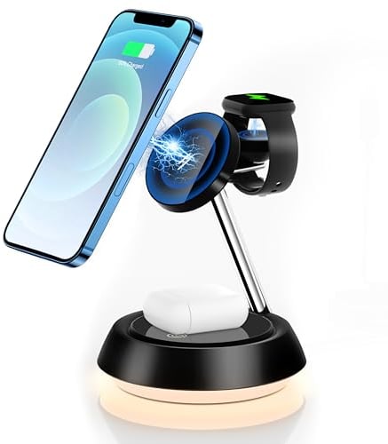 LINGHUANG Wireless Charger for iPhone,15W Fast Charging Station,for MagSafe Charger With Stand,3 in 1 Wireless Charging Station With Night Lamp,for iWatch,AirPods,for iPhone 15 14 13 12 Pro Max