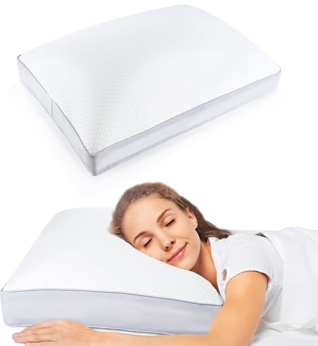 INFANZIA Oreiller de lit en mousse à mémoire de forme pour soulager la pression, oreiller de lit pour dormeurs sur le côté, le dos et le ventre, housse lavable et maille respirante certifié Oeko-TEX,