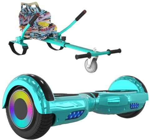 ELEKGO Hoverboards für Kinder, 6.5 Zoll Zweirad Selbstbalancierendes Hoverboards mit Go-Kart, mit LED-Leuchten, Bluetooth Lautsprecher für Jugendliche (Green+green KT)