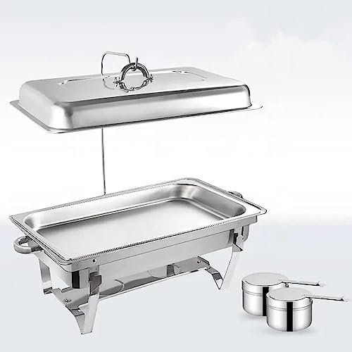 ZAJCI Calentador de Alimentos para Catering: Plato Caliente Redondo para Buffet, Plato de Vidrio, Plato de Agua, Estante de Combustible, Banquetes, Eventos de Catering (un Solo Lavabo 9L)