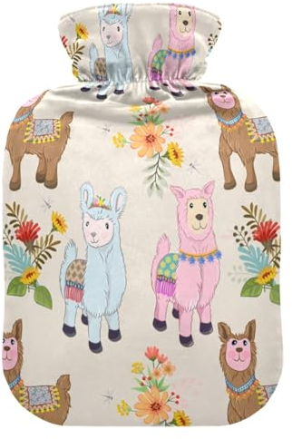 Bunte süße Alpaka-Wärmflasche und Bezug, weich, warm, für Winter, Bett, Hand, Hals und Schultern, 2 l