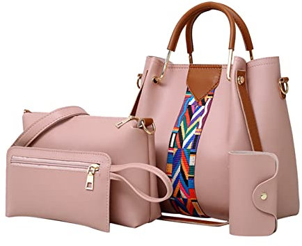 Zeiayuas Sac À Main Femme 4pcs Sacs Bandoulière Femme Cuir Pochettes Bandoulière Mode Sacs Portés Main D'Épaule Fourre-Tout Portefeuille Set Voyage Quotidien Travail École Pas Cher