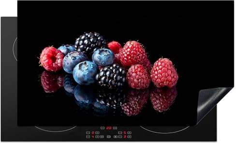 KitchenYeah© Coperchio Piano Cottura 91x52 cm Cucina Copri Fornelli Tappetino Induzione Antiscivolo Piastra Protezione Frutta - Rosso - Mirtillo - Lampone - Nero - Natura morta