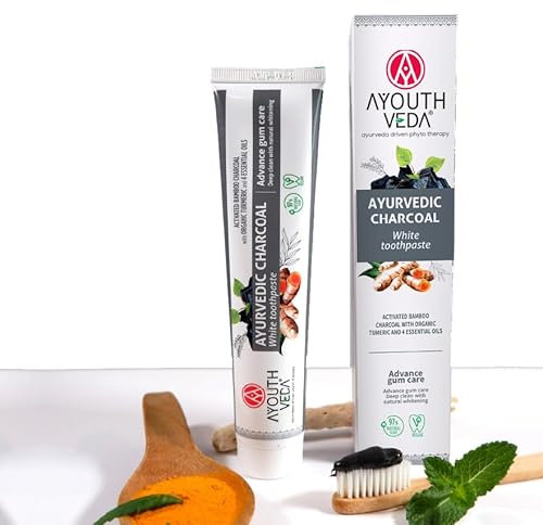 Ayouthveda Ayurvedic Charcoal Toothpaste - Organic Bamboo Charcoal for Natural Whitening & Gum Health, Non-Fluoride, Vegan, 100 g