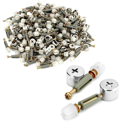 QWORK® 100 juegos de conectores excéntricos para muebles 3 en 1, tornillos M6x40 mm con tuercas cilíndricas de Ø15 mm para sujetar muebles, armarios y cajones