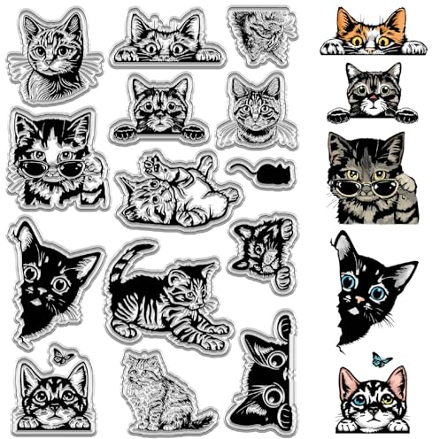 craspire Niedliche Katzen Transparente Gummistempel Wiederverwendbare Kätzchen Cartoon Tier Transparenter Silikonstempel Vintage Siegel Für Tagebuch Kartenherstellung Dekor DIY Weihnachten