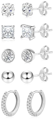 ALEXCRAFT Zirkonia Ohrstecker Silber 925 Ohrringe Set Klein Damen Geschenk für Frauen Freundin Mama Mädchen 5 Paar