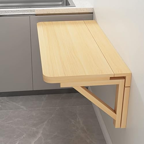 Wood Wall Mounted Folding Table with Brackets, Breakfast Bar Table Fold-Down Kitchen Dining Table, Floating Laundry Room Hanging Table (Size : L50xW40cm/L20xW16in)