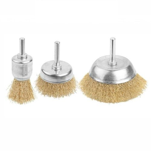 Fixtools Wire Brush Wheel Cup Brush 3pcs Wire Brush Set for Drill 1/4 Inch Shank Brass Coated Crimped Wire Wheel for Clean Rust Flakes Paint Sanding Corrosion