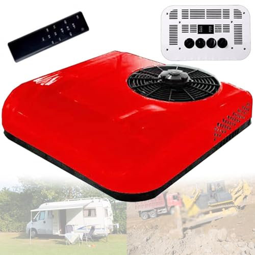 Car Electric RV Rooftop Air Conditioner, 12V/24V DC Electric Air Conditioner, RV Truck Excavator Engineering Vehicle Agricultural Vehicle Bus Van Parking Air Conditioning for Camper Van,Red-12V