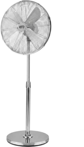 EFFE Ventilador de pie cromado diámetro 40 cm 4 aspas | Cabeza inclinable, regulable en altura, 3 velocidades