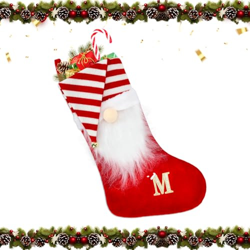 Alederways Weihnachtsstrümpfe, 55cm rote Mütze Monogramm gestrickt Xmas Santa Bart personalisierte bestickte Strümpfe für Weihnachtsbaum Dekor Kinder Erwachsene (M)