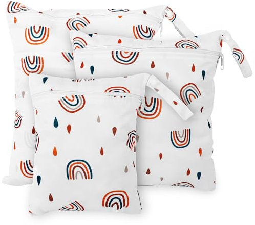 Rinfency 3 Stück Wetbag Groß Kindergarten für Baby Personalisiert Nappy Bag, Lässig Nasstasche Wechselwäsche Schwimmsachen wasserdichte Windeltasche, Klein Bikini Wet Bag Schwimmen Set (Dinosaurier)