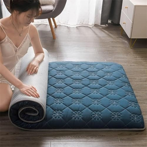 Colchón De Futón De Piso Japonés, Cuna Enrollable Doble Plegable For Cama De Masaje Tailandés, Colchones, Tapete De Tatami, Cojín Suave For Acampar, Tumbona, Sofá, Cama De Invitados For Dormir(Blue,Tw