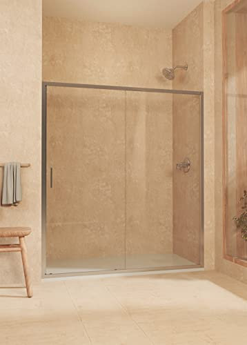 Paroi de douche coulissante + fixe, avec profilé inférieur, verre de sécurité 6 mm anticalcaire, 163,5 à 168 cm x 195cm H, RÉVERSIBLE, Argenté