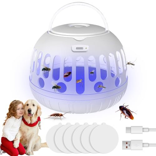 NAVESO Flohfalle, Flohfalle für Wohnung Elektrisch, Flohfallen Wohnung Testsieger mit 6 Klebescheiben, Flohfalle Licht, LED Flohlichtfalle, Sticky Dome Flea Trap, Klebrige Fliegenfalle Insektenfalle