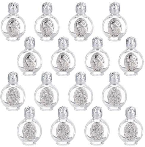 WEBEEDY 16 Pcs Embossed Empty Holy Water Bottles Mini Decorative Bottles,0.5 oz/15ml Holy Water Container Portable Church Favors with Lid for Easter Halloween Baptism Party Decor,2 Styles