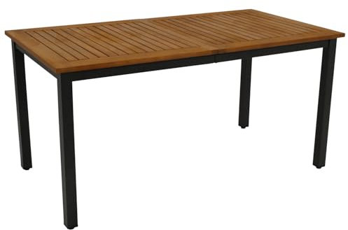 DEGAMO Gartentisch RAGUSA 150x80cm rechteckig, Metall anthrazit + Akazienholz geölt, Outdoor, FSC®-Zertifiziert
