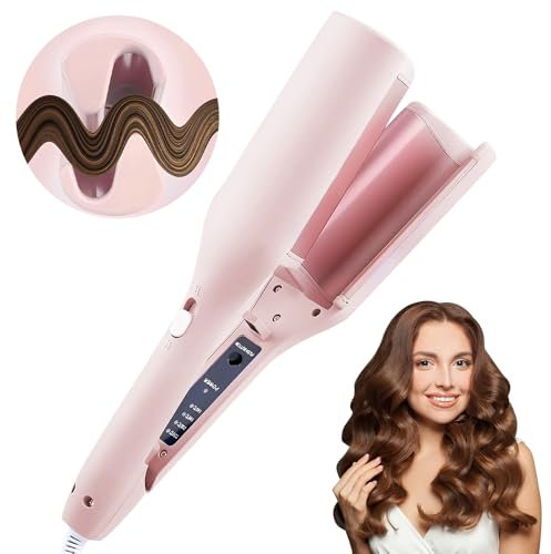 Rizador Pelo Ondas de 2 Barriles, 32mm Rizador de Pelo con 4 Temperaturas Ajustables Rizos Grandes Rizador de Rollos de Huevo Rizador Pelo Ondulador de Pelo Ondulador de Pelo de Cerámica (Rosa)