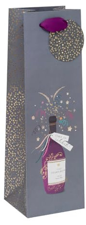 Glick Luxury Bottle Gift Bag, Congratulations or Graduation Bottle Bag, Time to Celebrate Design Gift Bag, 12.5X x 36 x 12cms, Grey & Purple