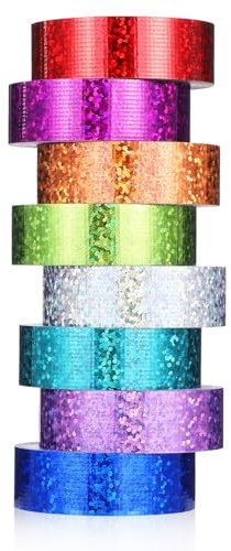 8 Rollen Glitzer Tape Set Buntes Klebeband Holografische Farbig Bänder Glitzernde Dekoratives Klebeband Kreppband Bunt Klebestreifen für DIY Scrapbooking Handwerk Party (5m x 15mm/Rollen)