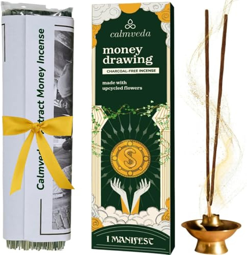 Manifestation Money Räucherstäbchen mit - Kristall-Schlüsselanhänger (80 Stäbchen) Kohlenstofffreie Räucherstäbchen, hergestellt aus upgecycelten Blumen, Zimt-Räucheraroma
