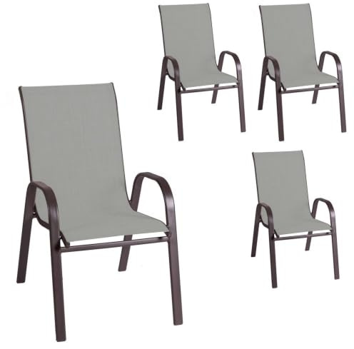LOLAhome Pack 4 Sillas jardín Nerea Acero y Textileno Gris, 55x70x90 cm | Pintura polvo anticorrosión, Textileno doble, Transpirables, Apilables. 55x70x90 cm, Soporta 110 Kg. Resistentes y Duraderas