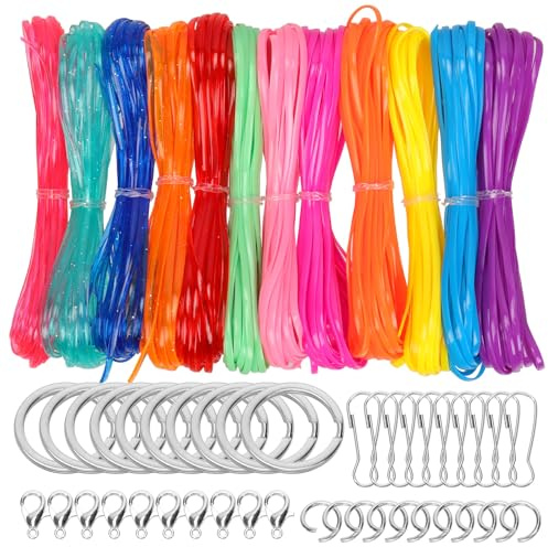 Cimeton 40Pcs Lanyard String mit offenem Ring, Lobster Claw Clasps für DIY Crafts (Glitter and Bright Color)
