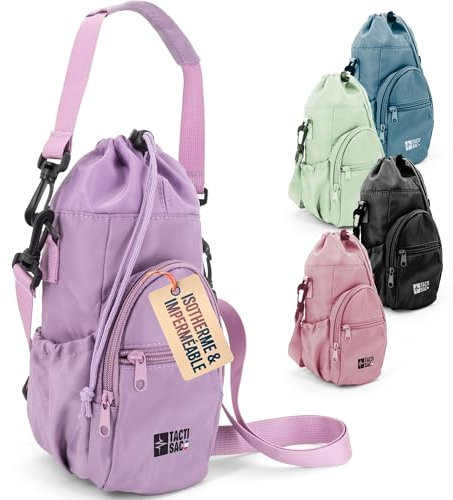 Tacti Sac – Sac Porte Bouteille Eau et Gourde Isotherme Transportable - 1.5L - Idéal Randonnée, Sport & Voyage - Bandoulière Ajustable, Étanche avec Rangement Téléphone & Ultra Léger (Violet)