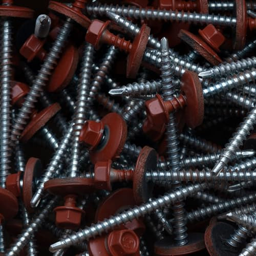 4.8 x 80, viti per tetti multicolore autoforanti a testa esagonale (RAL8004 Marrone rame) con rondella di tenuta in EPDM, vite per tetti in lamiera zincata antiruggine 50 pezzi