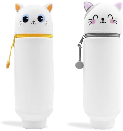 EEPLUYTY Trousse Silicone Kawaii 2-en-1, Fermeture Éclair en Silicone, Étui École Verticale, Crayons de Dessin Animé
