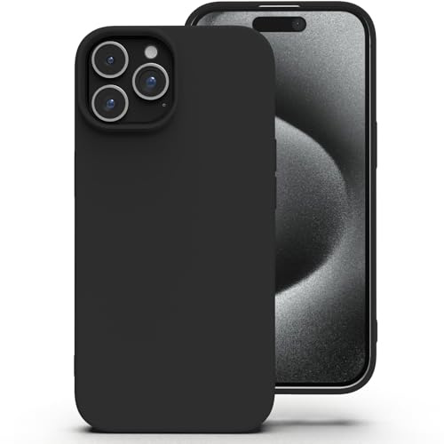Zuvirelx Silikon Handyhülle für iPhone 15 Pro Hülle, Weiches Griff, Dünne, Minimalistisch, Stoßfest, rutschfest, Taschenpassend - Schwarz