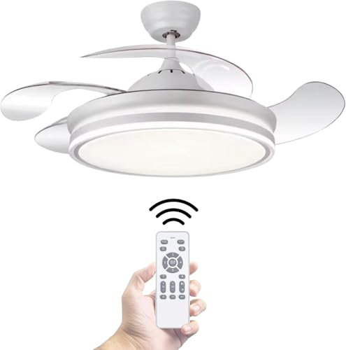 Ventilador de Techo con Luz LED 72W – Motor DC Silencioso – Aspas Retráctiles – 6 Velocidades, Luz Cálida, Día y Fría (3000K-6500K) – Temporizador – Ø92 cm, Mando Incluido (92 cm)