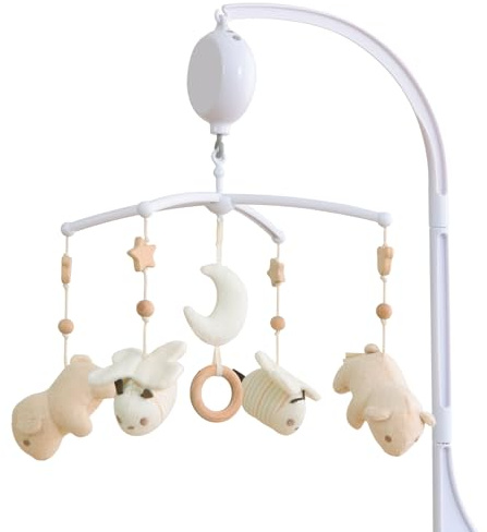 COTTONBEBE Mobile Baby,Baby Spieluhr mit 35 Musik,Einstellbare Lautstärke,Einfach anzubringen,Stoppt nach 30 Minuten automatisch,Perfekte Geschenk Für Jungen und Mädchen(Braun-Bär)