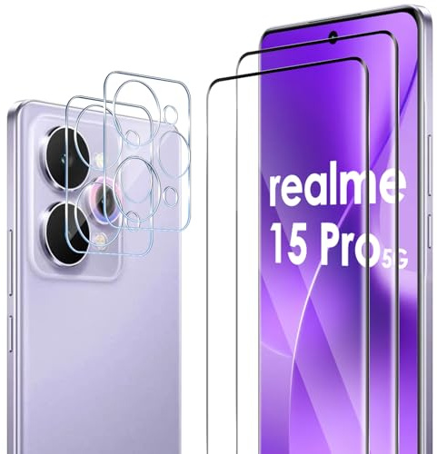 ELYCO Cristal Templado para Realme 15 Pro, 2+2 Piezas | 2 Piezas Protector de Pantalla + 2 Piezas Protector de Lente Cámara, 9H Dureza Anti-Rasguños, HD Vidrio Templado