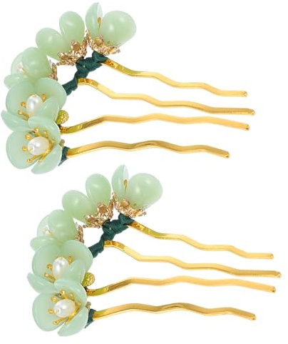 ULTECHNOVO 2 Stück Teiliges Vintage Jade Haarnadeln mit Blumenmotiv Klassische Chinesische Haarstäbe Eleganter Haarschmuck für Frauen Passend zu Hanfu und Verschiedenen Haarfarben
