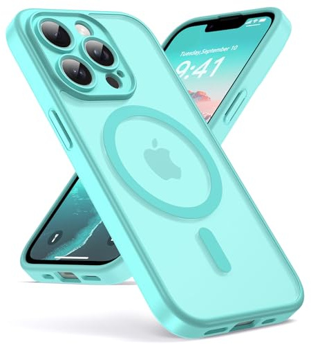 Oududianzi - Magnetica Cover per iPhone 13 Pro Magsafe Case, Blu Verde | Custodia Traslucida Posteriore PC Silicone TPU Bumper, Protezione Della Fotocamera, Cover Militare Antiurto Anti-Impronte
