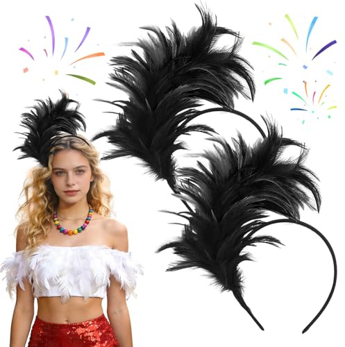 KERYBW 2 Stück Bunt Feder Stirnband, Feder Haarschmuck Haarreif, 20er Jahre Headband Accessoires, für Karneval Fasching Cocktail Cosplay Hochzeit Party (Grün Gelb Violett