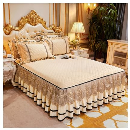 TRQQWEQQ Lot de 3 cache-sommier en velours cristal pour très grand lit/grand lit – Jupe résistante au froid – Cache-sommier avec plateforme pour lit double (beige, très grand lit, 180 x 200)