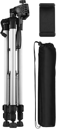 Leichter Fotoständer, umkehrbarer Stativständer aus Aluminiumlegierung, 3 kg Traglast, maximale Höhe 135 cm (53 Zoll), mit Tragetasche, Telefonhalter für Licht, Kamera, Smartphone (Silber)