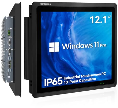 NORQIN 12.1 Fanless Industrial Panel PC,IP65 All-in-One Embedded Computer | Windows 11 pro,10 Point Capacitive Industrial Touch Screen,HDMI COM LAN USB GPIO,for Automation,Kiosk(i5-1235U,8GB+128GB)